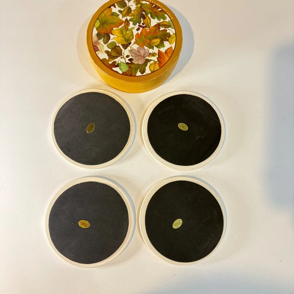 Pamela Gladding Autumn Leaf Coaster Set of 4 Round Fall Botanical Thanksgiving